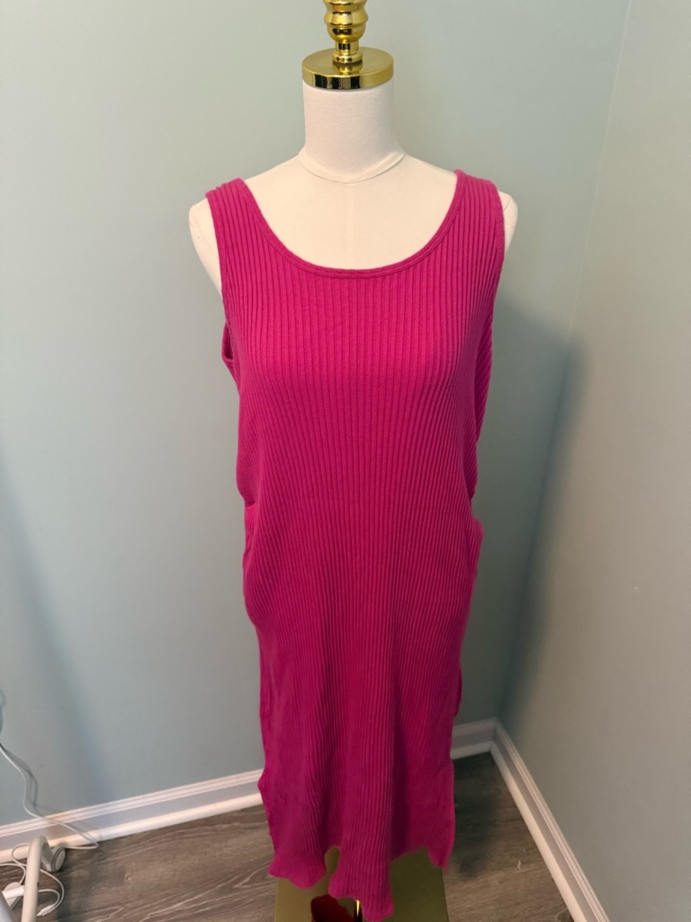 Gapβ Maternity Ribbed Midi Tank Dress Fuchsia Pink Sleeveless Scoop Neck XL
